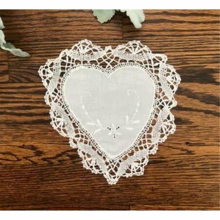 TARIFA 8 in. Embroidered Crochet Doily with Heart Shape Cluny Lace TA3111922